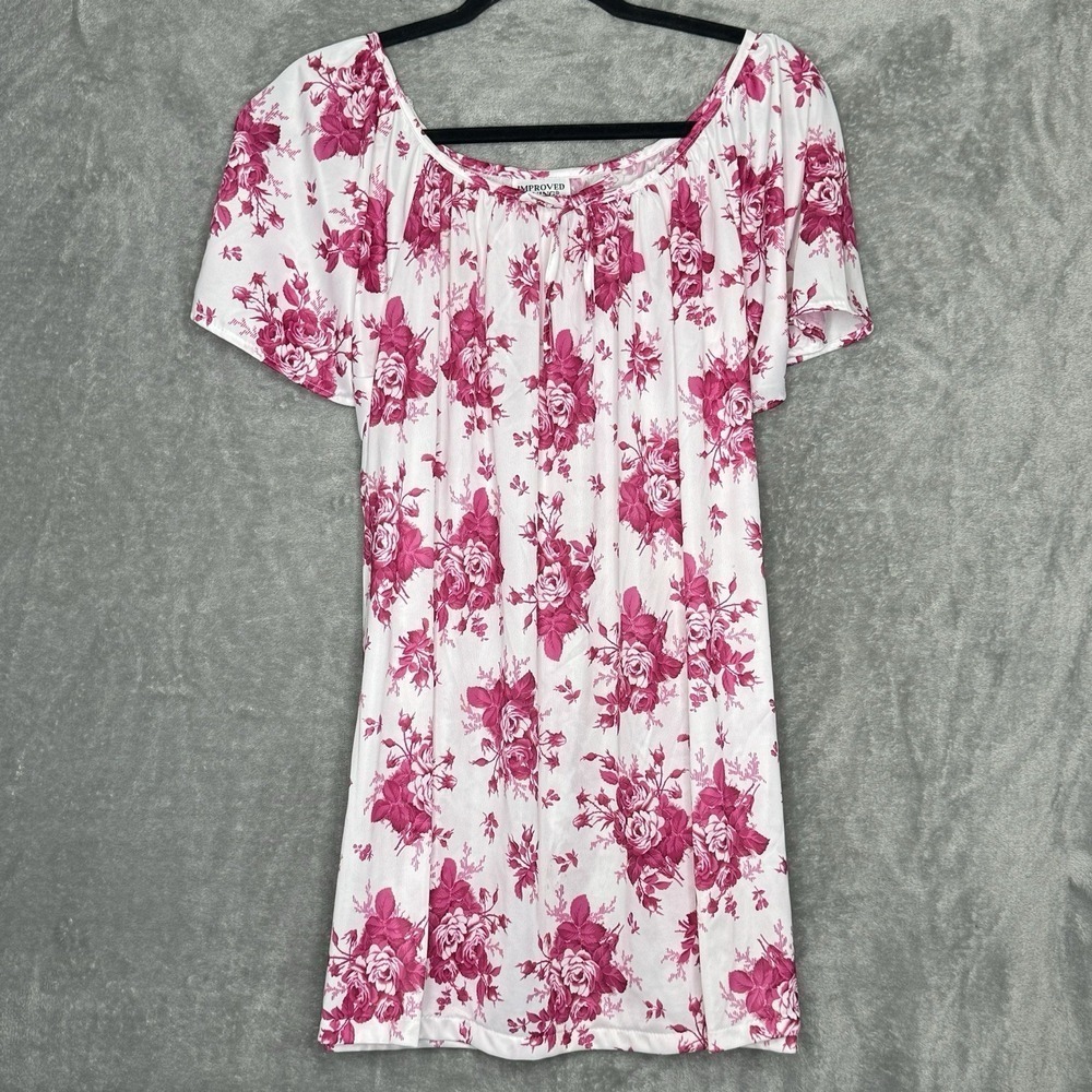 Improved Living 3X Fuchsia‎ Pink Floral Flower Short Sleeve Scoop Neck Womens